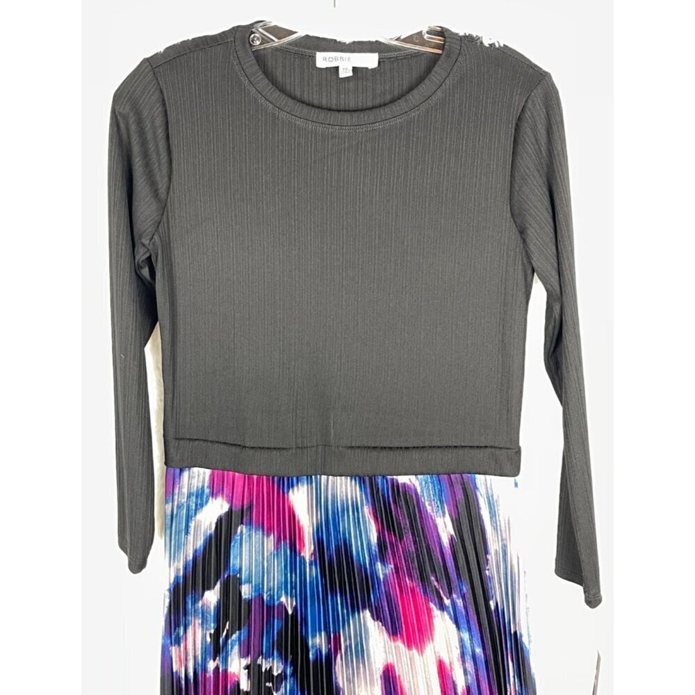 NWT Robbie Bee Petite Small Dress Black Ribbed Top Blue Purple Watercolor Bottom - Picture 5 of 8
